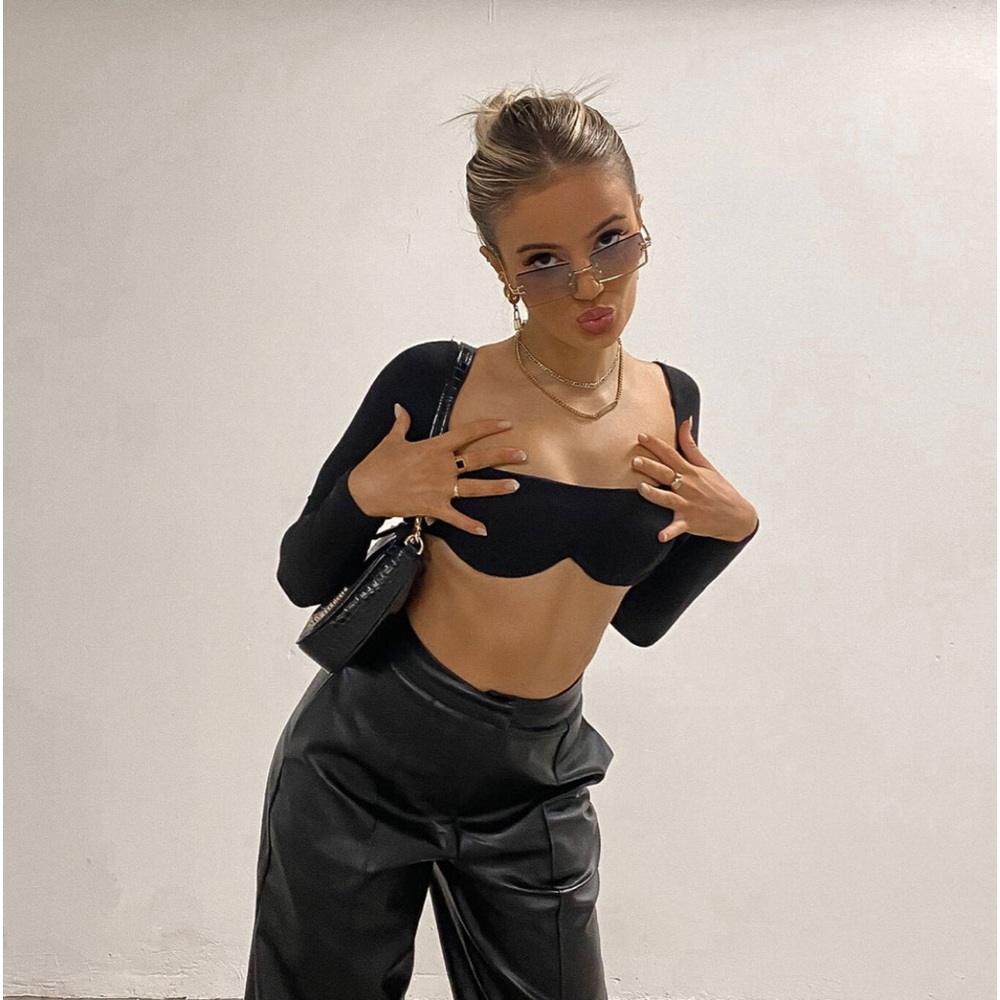Princess Polly Becca long sleeve crop top in black
